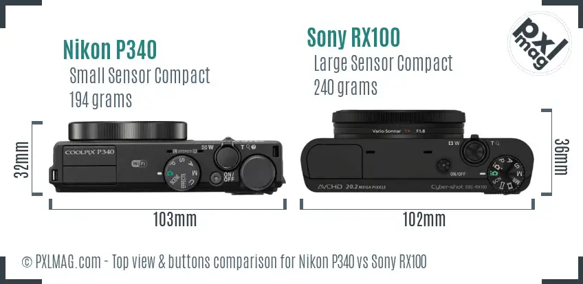 Nikon P340 vs Sony RX100 top view buttons comparison Nikon P340 vs Sony RX100 top view buttons comparison