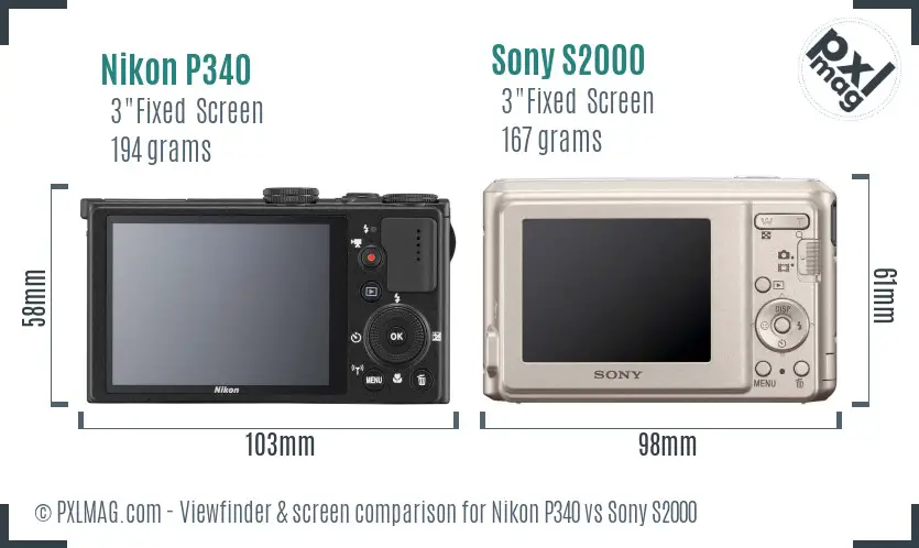 Nikon P340 vs Sony S2000 Screen and Viewfinder comparison