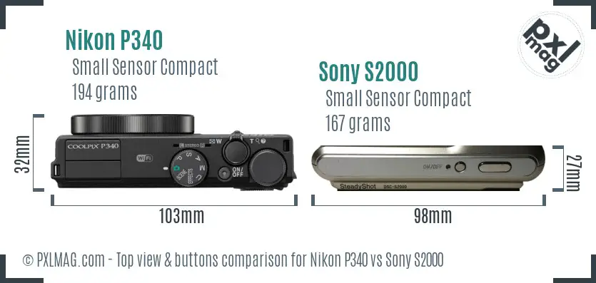 Nikon P340 vs Sony S2000 top view buttons comparison