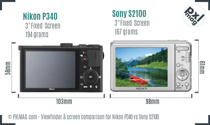 Nikon P340 vs Sony S2100 Screen and Viewfinder comparison