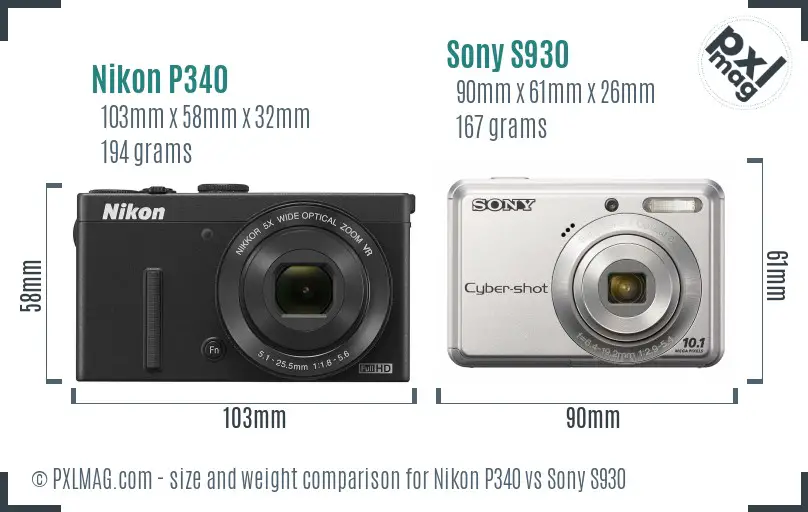 Nikon P340 vs Sony S930 size comparison Nikon P340 vs Sony S930 size comparison