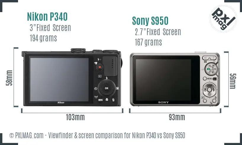 Nikon P340 vs Sony S950 Screen and Viewfinder comparison