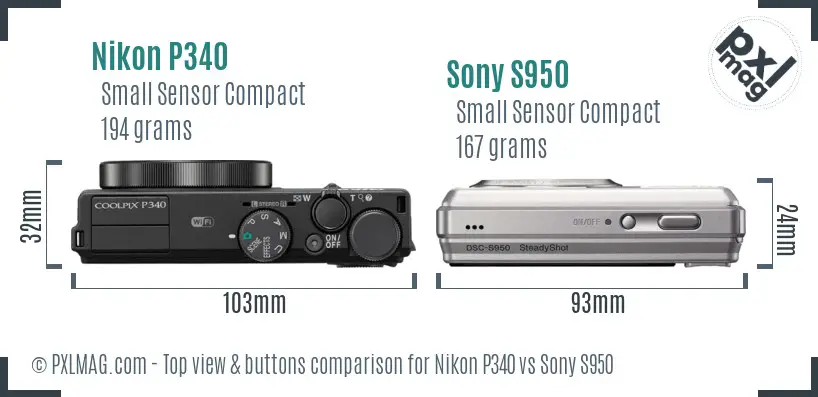 Nikon P340 vs Sony S950 top view buttons comparison