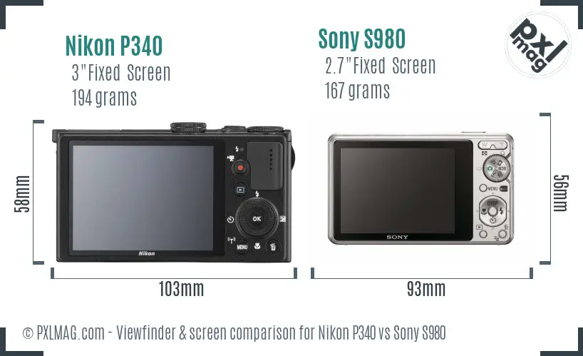 Nikon P340 vs Sony S980 Screen and Viewfinder comparison