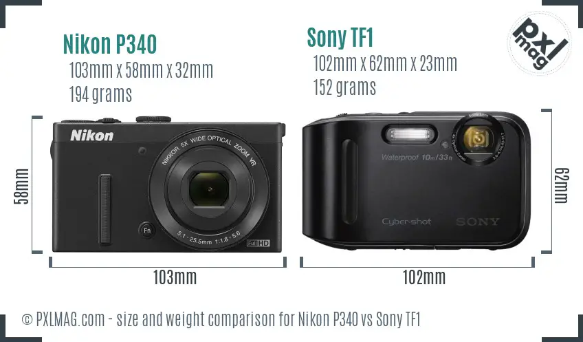 Nikon P340 vs Sony TF1 size comparison