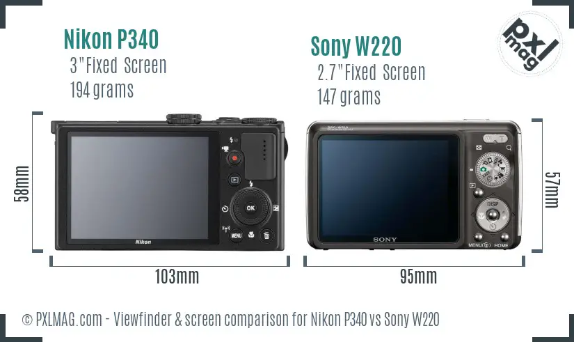 Nikon P340 vs Sony W220 Screen and Viewfinder comparison