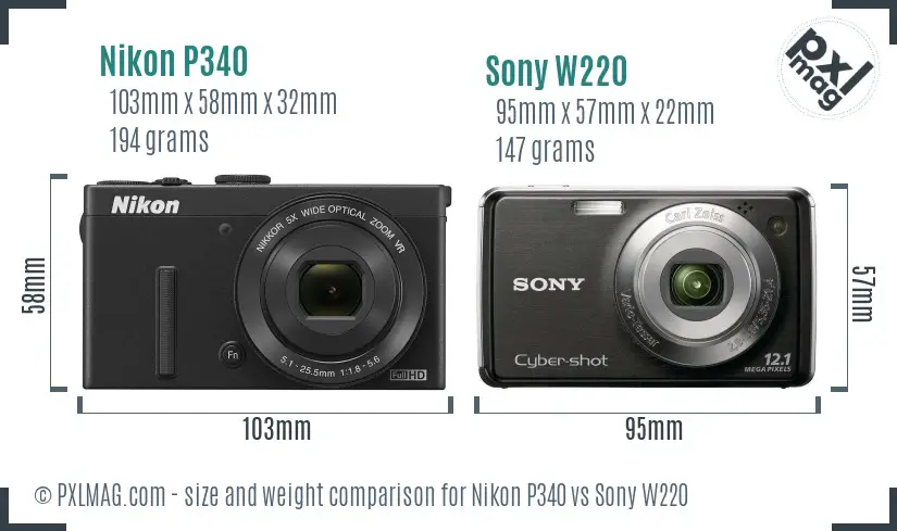 Nikon P340 vs Sony W220 size comparison