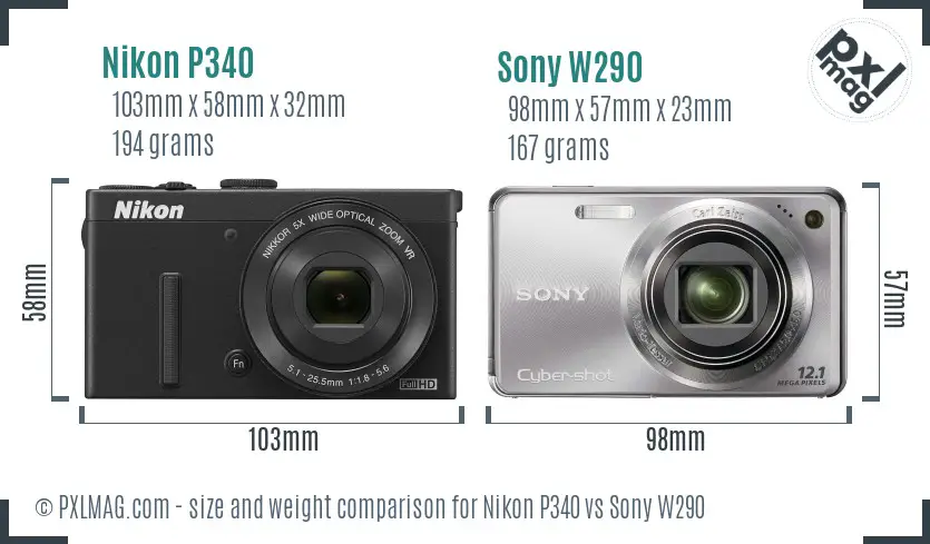 Nikon P340 vs Sony W290 size comparison Nikon P340 vs Sony W290 size comparison