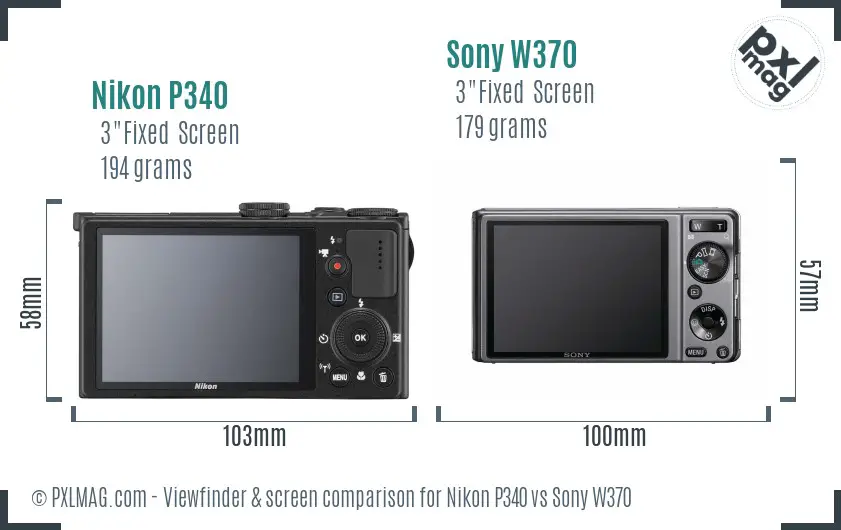 Nikon P340 vs Sony W370 Screen and Viewfinder comparison