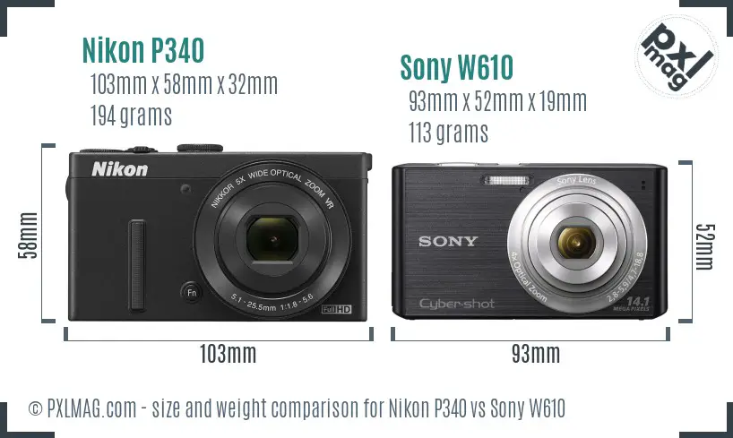 Nikon P340 vs Sony W610 size comparison Nikon P340 vs Sony W610 size comparison