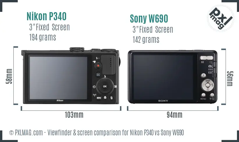 Nikon P340 vs Sony W690 Screen and Viewfinder comparison