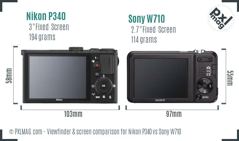 Nikon P340 vs Sony W710 Screen and Viewfinder comparison