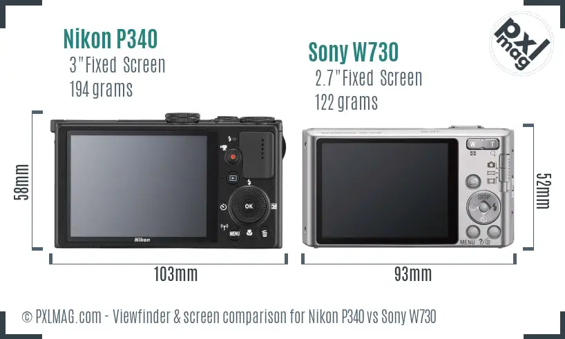 Nikon P340 vs Sony W730 Screen and Viewfinder comparison