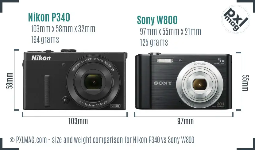 Nikon P340 vs Sony W800 size comparison Nikon P340 vs Sony W800 size comparison