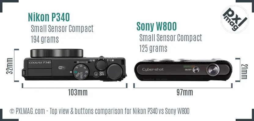 Nikon P340 vs Sony W800 top view buttons comparison Nikon P340 vs Sony W800 top view buttons comparison