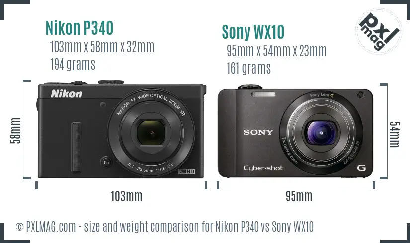 Nikon P340 vs Sony WX10 size comparison Nikon P340 vs Sony WX10 size comparison