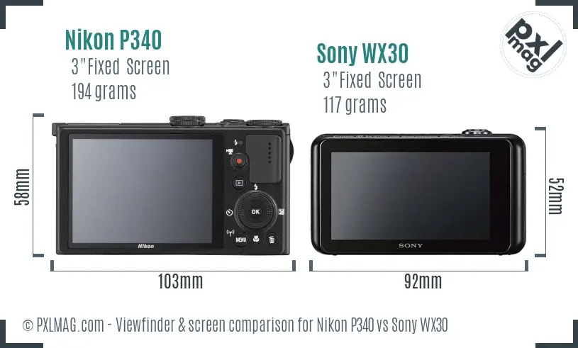 Nikon P340 vs Sony WX30 Screen and Viewfinder comparison