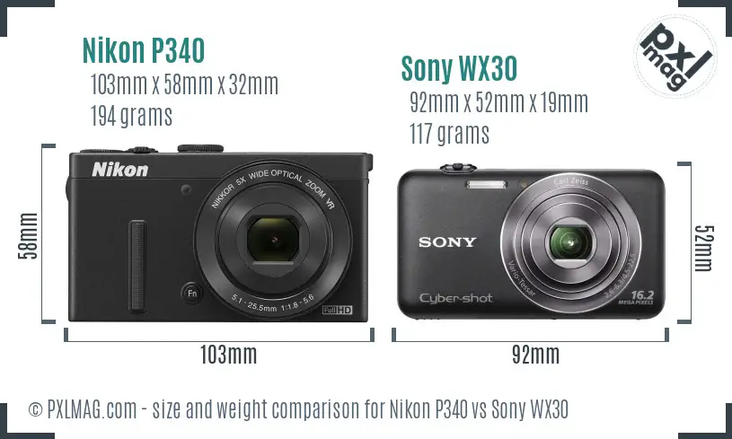 Nikon P340 vs Sony WX30 size comparison