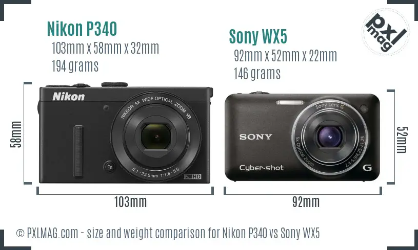 Nikon P340 vs Sony WX5 size comparison Nikon P340 vs Sony WX5 size comparison