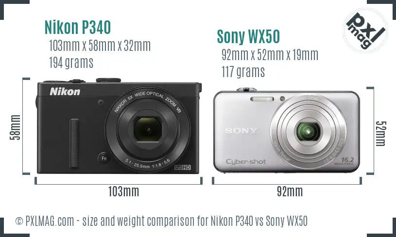 Nikon P340 vs Sony WX50 size comparison Nikon P340 vs Sony WX50 size comparison