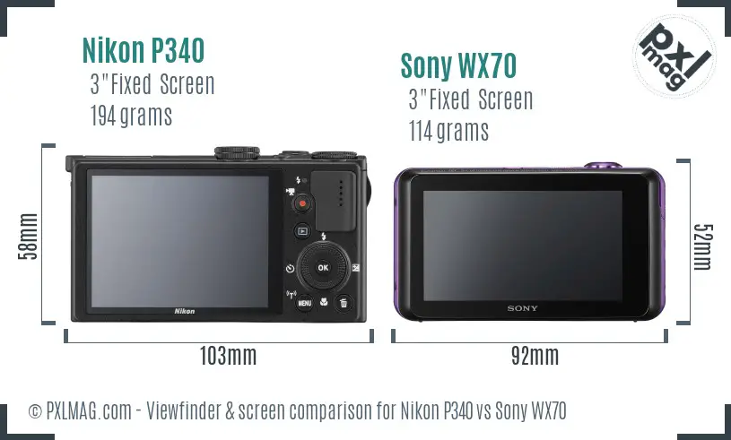 Nikon P340 vs Sony WX70 Screen and Viewfinder comparison