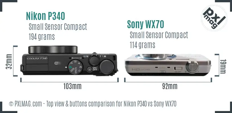 Nikon P340 vs Sony WX70 top view buttons comparison