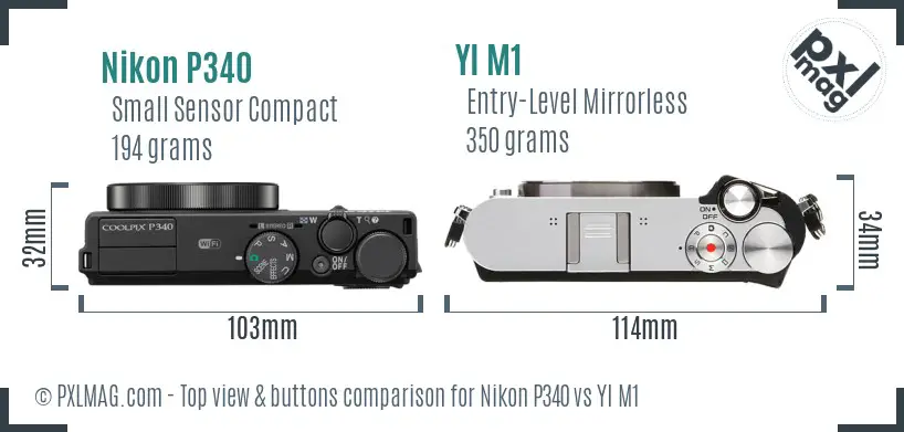 Nikon P340 vs YI M1 top view buttons comparison Nikon P340 vs YI M1 top view buttons comparison