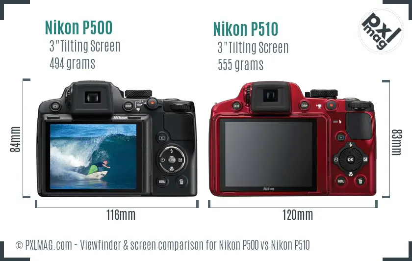 Nikon P500 vs Nikon P510 Screen and Viewfinder comparison