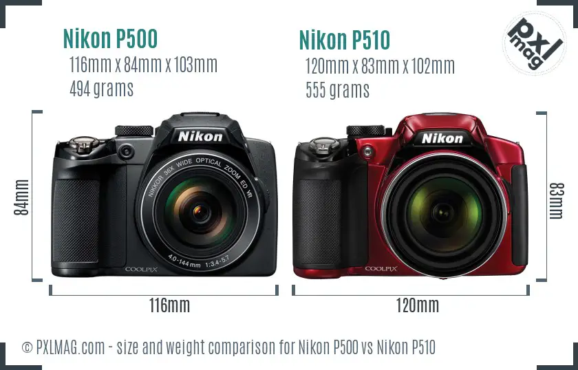 Nikon P500 vs Nikon P510 size comparison