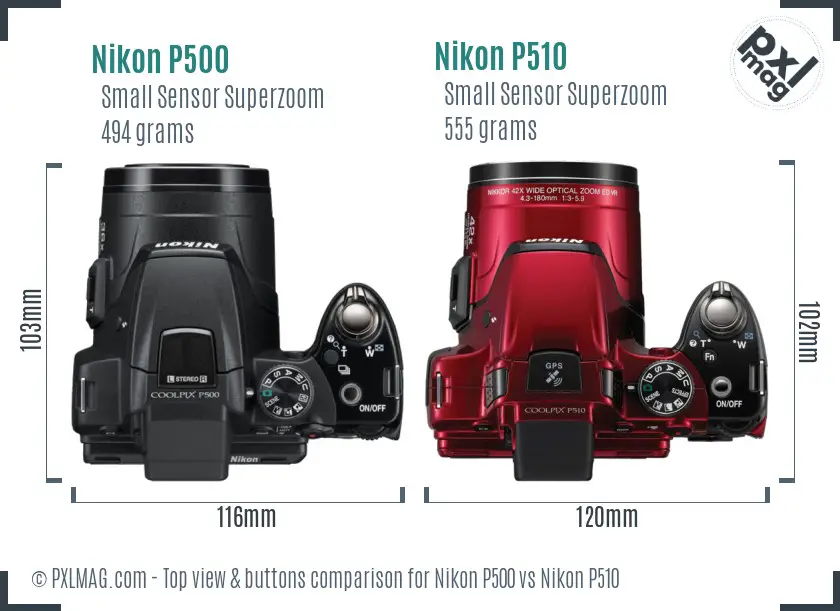 Nikon P500 vs Nikon P510 top view buttons comparison
