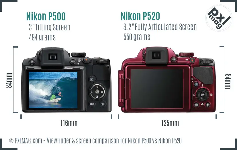 Nikon P500 vs Nikon P520 Screen and Viewfinder comparison
