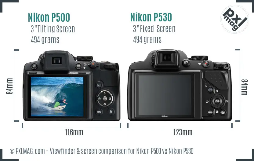 Nikon P500 vs Nikon P530 Screen and Viewfinder comparison