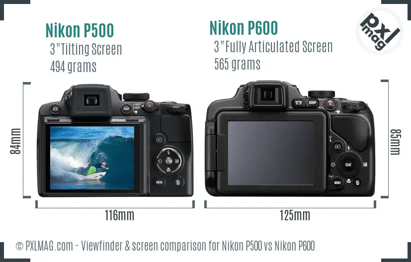 Nikon P500 vs Nikon P600 Screen and Viewfinder comparison