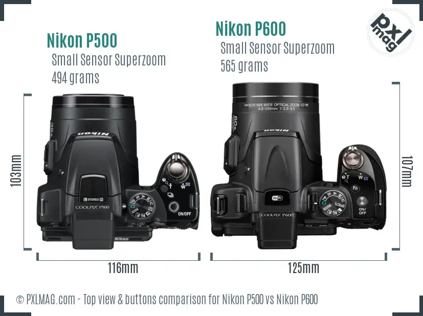 Nikon P500 vs Nikon P600 top view buttons comparison