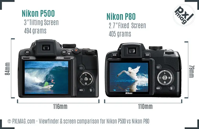 Nikon P500 vs Nikon P80 Screen and Viewfinder comparison