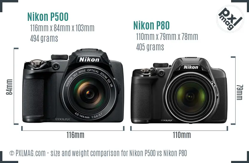 Nikon P500 vs Nikon P80 size comparison