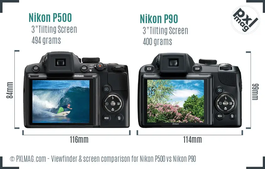 Nikon P500 vs Nikon P90 Screen and Viewfinder comparison