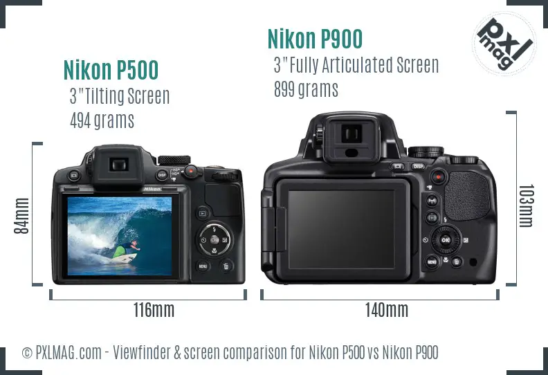 Nikon P500 vs Nikon P900 Screen and Viewfinder comparison