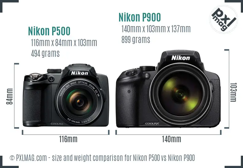 Nikon P500 vs Nikon P900 size comparison
