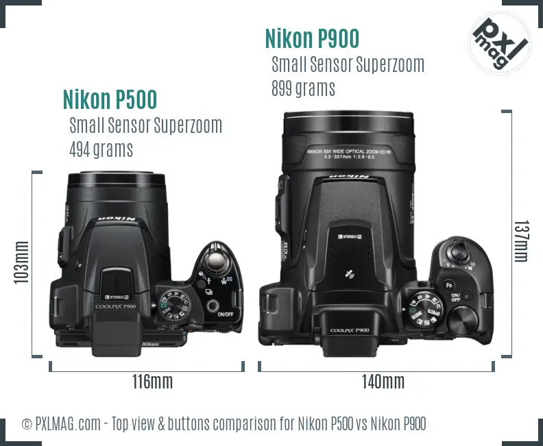 Nikon P500 vs Nikon P900 top view buttons comparison