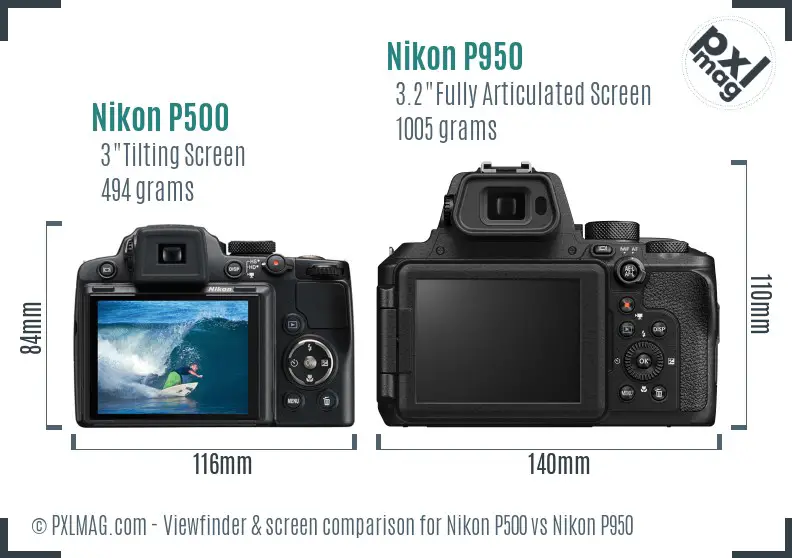 Nikon P500 vs Nikon P950 Screen and Viewfinder comparison