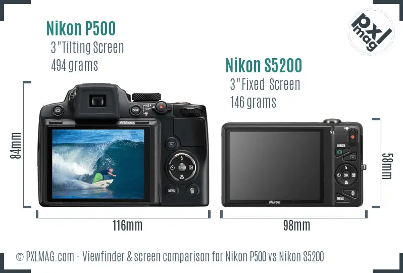 Nikon P500 vs Nikon S5200 Screen and Viewfinder comparison