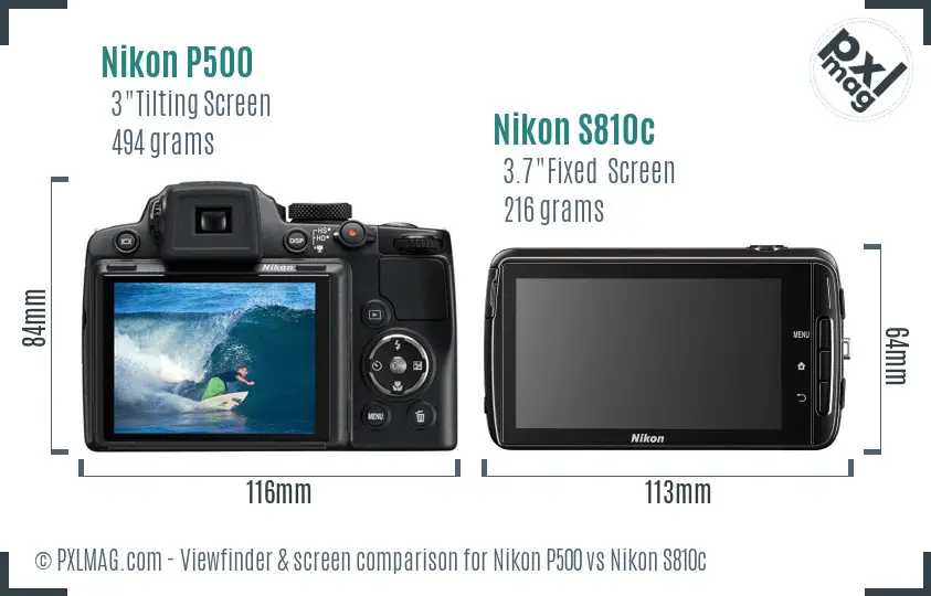 Nikon P500 vs Nikon S810c Screen and Viewfinder comparison