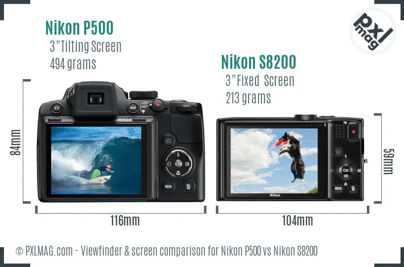 Nikon P500 vs Nikon S8200 Screen and Viewfinder comparison