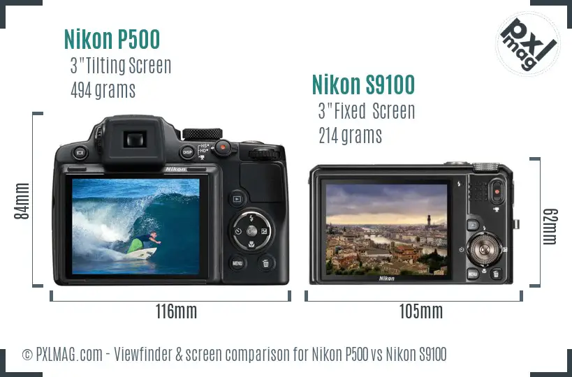 Nikon P500 vs Nikon S9100 Screen and Viewfinder comparison