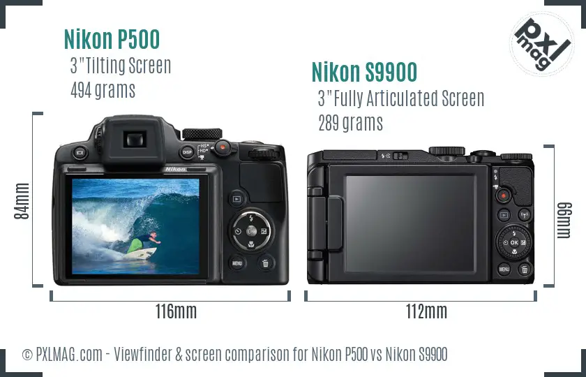 Nikon P500 vs Nikon S9900 Screen and Viewfinder comparison