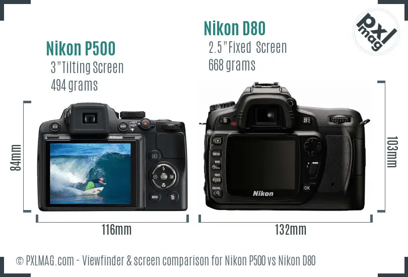 Nikon P500 vs Nikon D80 Screen and Viewfinder comparison
