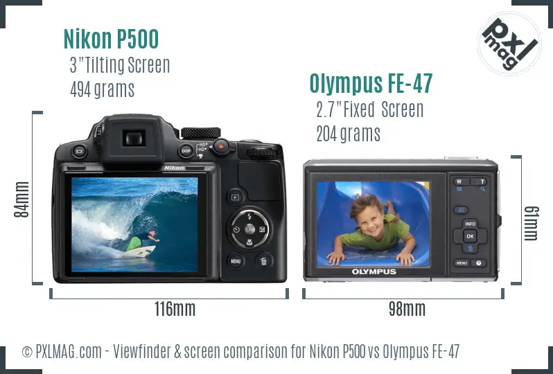 Nikon P500 vs Olympus FE-47 Screen and Viewfinder comparison