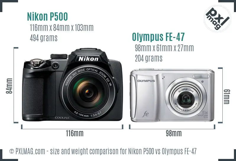 Nikon P500 vs Olympus FE-47 size comparison