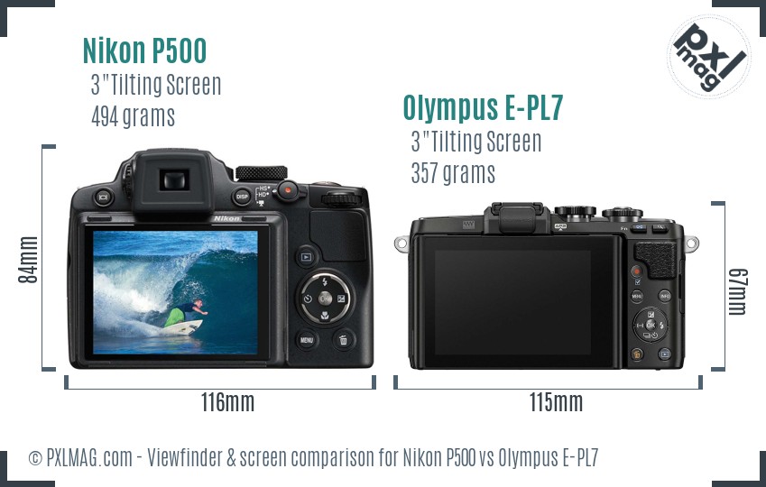 Nikon P500 vs Olympus E-PL7 Screen and Viewfinder comparison